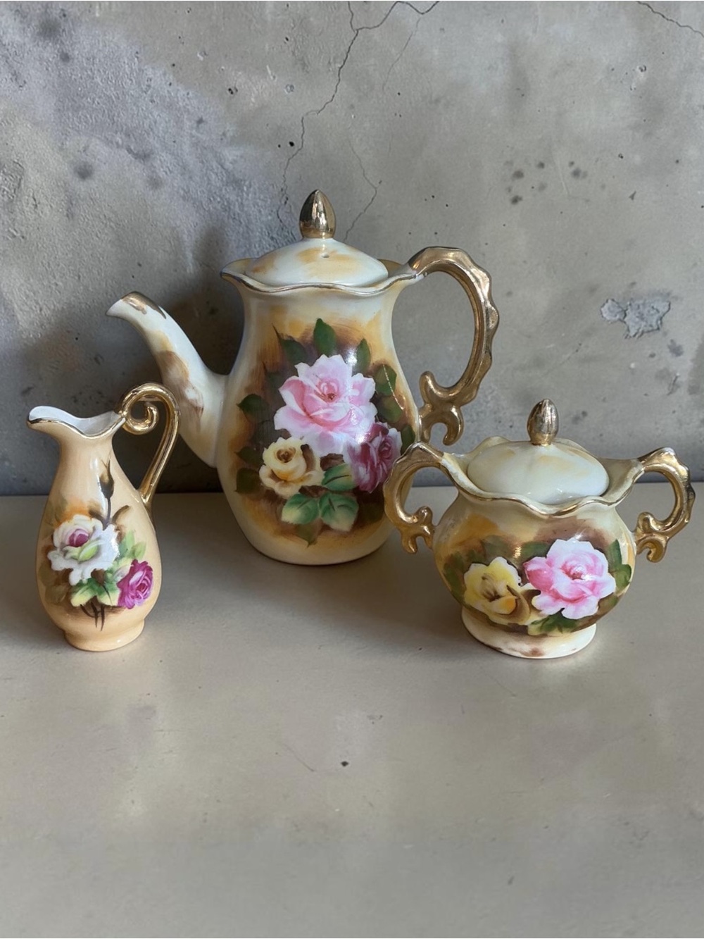 Enesco Hand-Painted Porcelain Mini Tea Set
